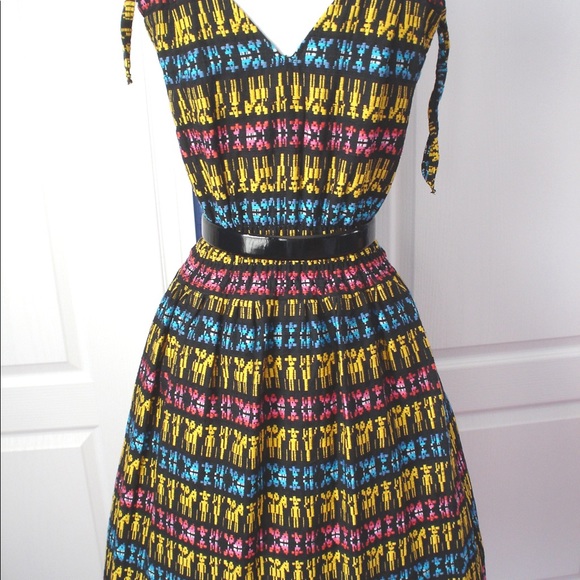 Vintage IKAT Embroidered Party Dress HORSES - Picture 4 of 14